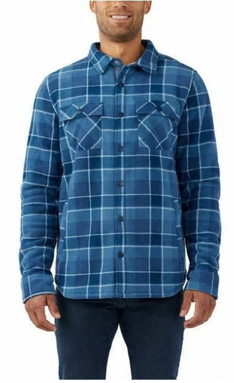 Voyager Men's Large Blue Plaid Super Plush Sherpa Lined Snap Shirt jacket
